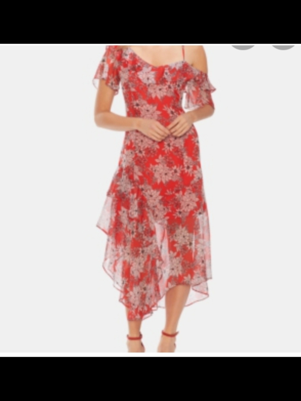 Vince Camuto Red Floral Cold-Shoulder High-Low Dress